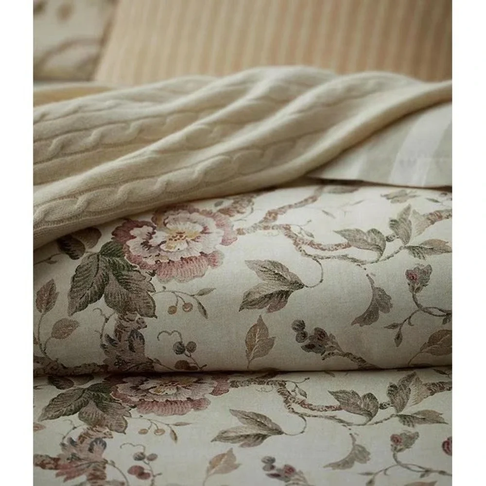 Ralph Lauren Elsie Reversible Jacobean Floral Striped King Duvet Cover $430 NWOT